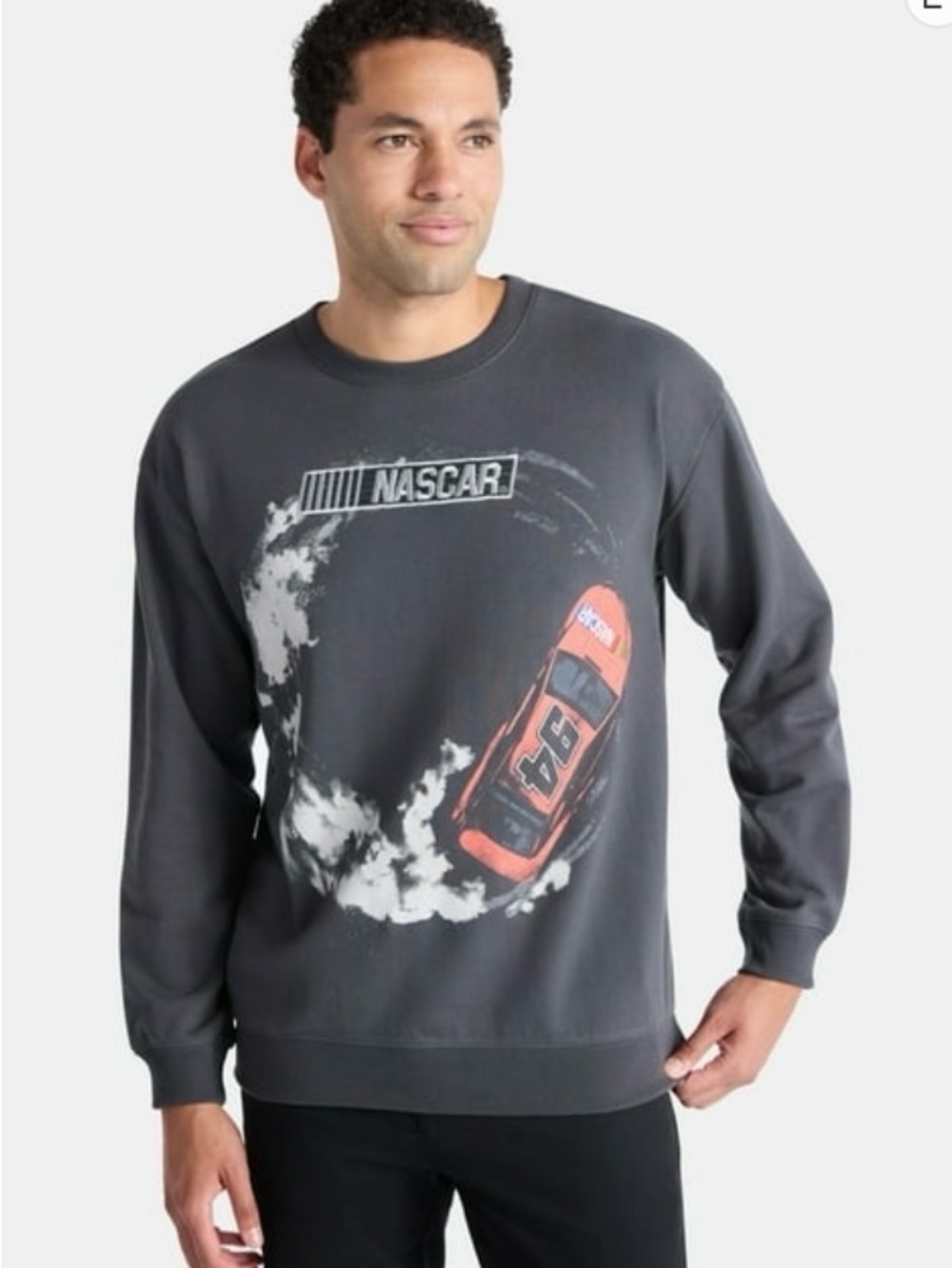 Nascar Charcoal Crewneck Sweatshirt with Red Racecar Graphic - Picture 2 of 5